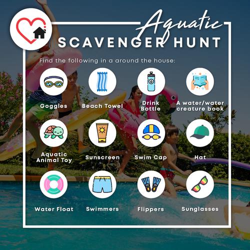 A pictorial list of 16 scavenger hunt items