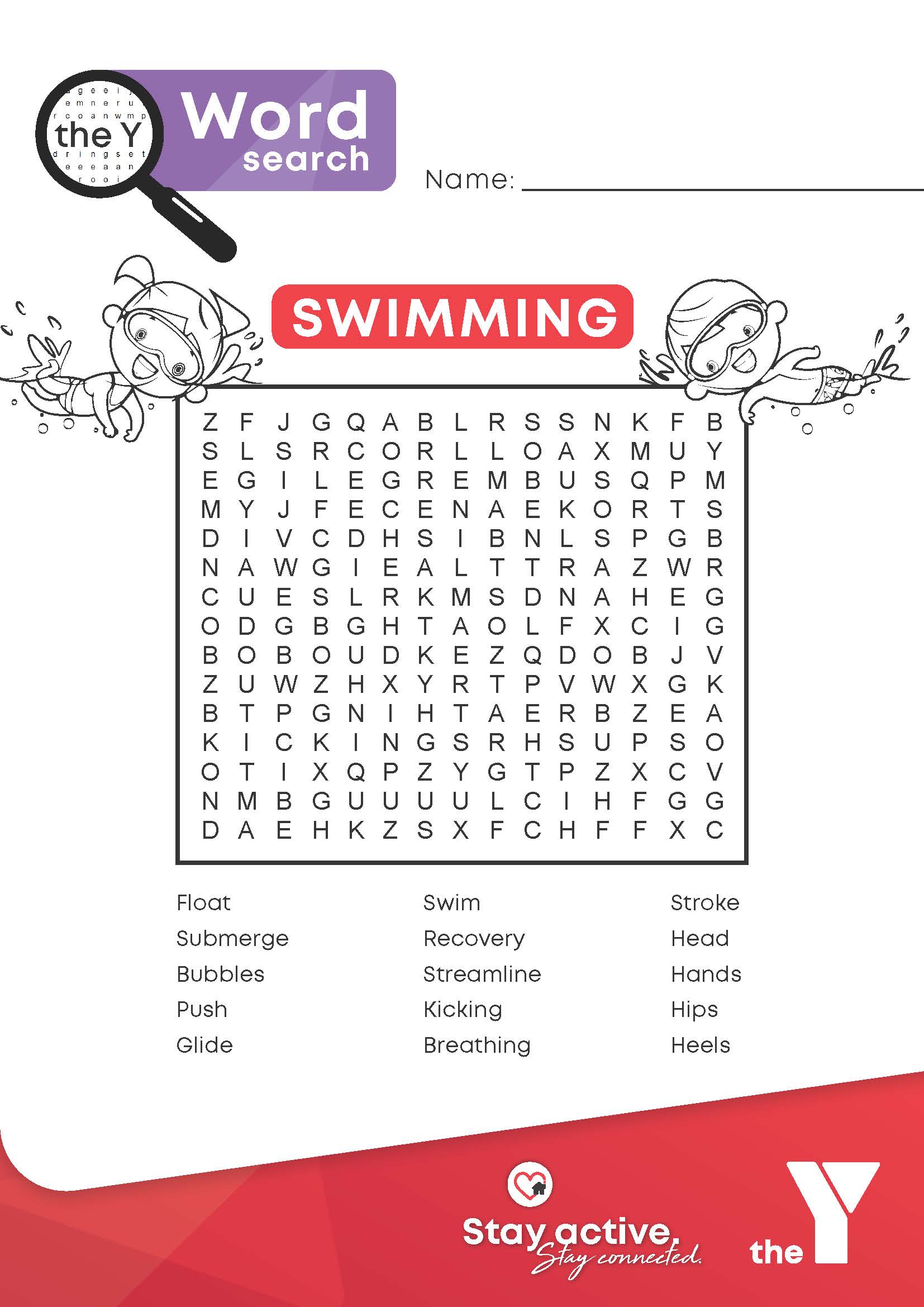 Word Search Activity Swimming The Y Leisure City